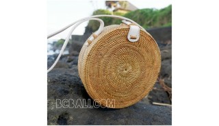 circle disc handbags rattan design full handmade limited edition leather handle